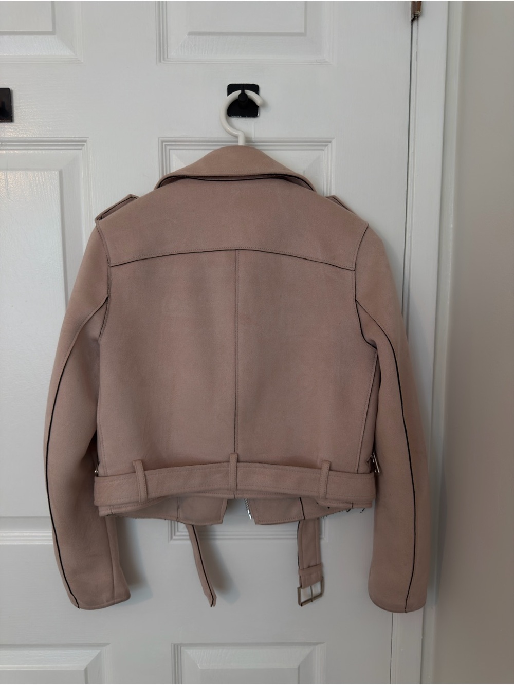 ZARA Womens Blush Pink Moto Jacket with Belt - Picture 2 of 6